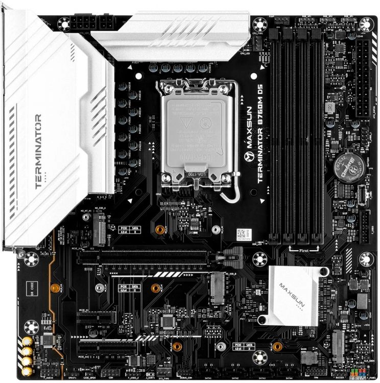 Материнская плата mATX MAXSUN MS-Terminator B760M D5 WIFI6E (LGA1700, B760, 4*DDR5 (7600), 4*SATA, 3*M.2, 2*PCIe, WiFi, BT, HDMI, DP, 4*USB 3.2, 8*USB