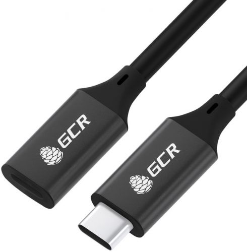 Кабель удлинительный GCR GCR-54075 USB 3.1 Type C-С, 0.5m черный, 100W/20V/5A, M/F, TPE, AL сase чер - фото 1