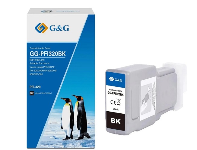 Картридж струйный G&G GG-PFI320BK PFI-320BK черный (300мл) для Canon imagePROGRAF TM-200/200MFP/205/300/300MFP/305