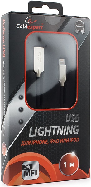 

Кабель интерфейсный USB 2.0 Cablexpert CC-P-APUSB02Bk-1M MFI, AM/Lightning, серия Platinum, длина 1м, черный, блистер, CC-P-APUSB02Bk-1M