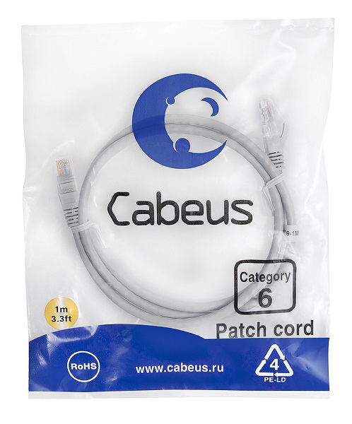 

Кабель патч-корд U/UTP 6 кат. 1м Cabeus PC-UTP-RJ45-Cat.6-1m неэкранированный, серый, PC-UTP-RJ45-Cat.6-1m