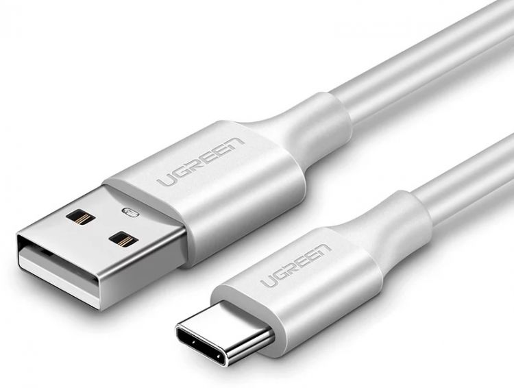 Кабель интерфейсный USB 2.0-Type C UGREEN 60121 nickel plating, 1 м, белый