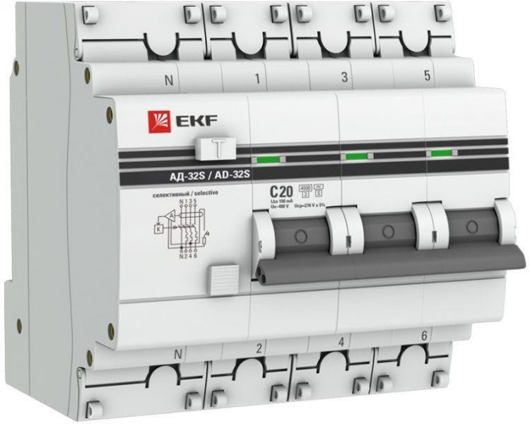 

Автомат дифференциальный EKF DA32-20-100S-4P-pro АД-32 3P+N (S) 20А (С) 100мА тип (АС) эл. 4,5кА PROxima, DA32-20-100S-4P-pro