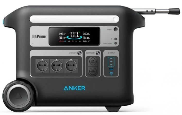 Зарядное устройство сетевое Anker 767 A1780311 емкостью 2048 Втч с 3-мя выходами переменного тока 220 В, 8 выходных разъема: 3x220 В, 2xUSB-A (24W), 3