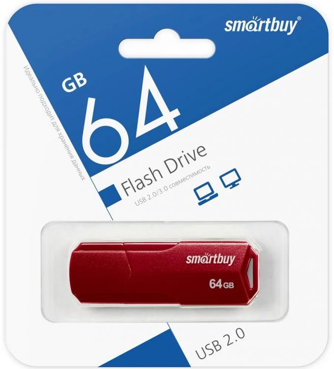 

Накопитель USB 2.0 64GB SmartBuy SB64GBCLU-BG Clue, бордовый, SB64GBCLU-BG