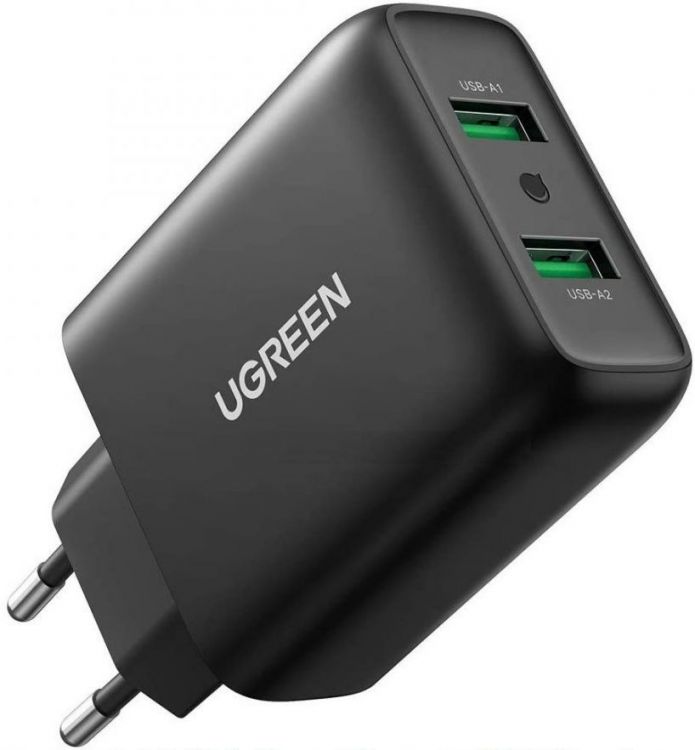 Зарядное устройство сетевое UGREEN CD161 10216_ 2*USB Type-A, 36W, цвет: черный