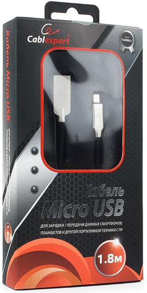 

Кабель интерфейсный USB 2.0 Cablexpert CC-P-mUSB02Bk-1.8M AM/microB, серия Platinum, длина 1.8м, черный, блистер, CC-P-mUSB02Bk-1.8M