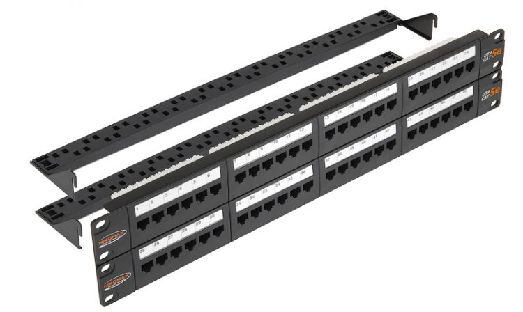 Патч-панель NIKOMAX NMC-RP48UD2-2U-BK 19", 2U, Cat 5e, 48 портов RJ45 (8p8c), неэкранированная, Dual IDC (110/KRONE)