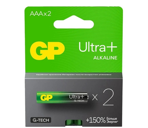 

Батарейка GP Ultra Plus Alkaline 24AUPA21-2CRSB2 1.5V, 2шт, size АAA, Ultra Plus Alkaline