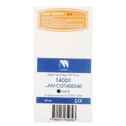 

Картридж струйный NVP NV-C13T40D140 T40D1 Black для Epson SureColor SC-T5100/T3100 (65 мл), NV-C13T40D140