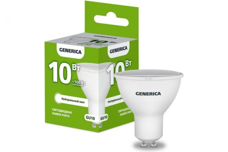 

Лампа светодиодная GENERICA LL-PAR16-10-230-40-GU10-G PAR16 10Вт софит 4000К GU10 230В, LL-PAR16-10-230-40-GU10-G