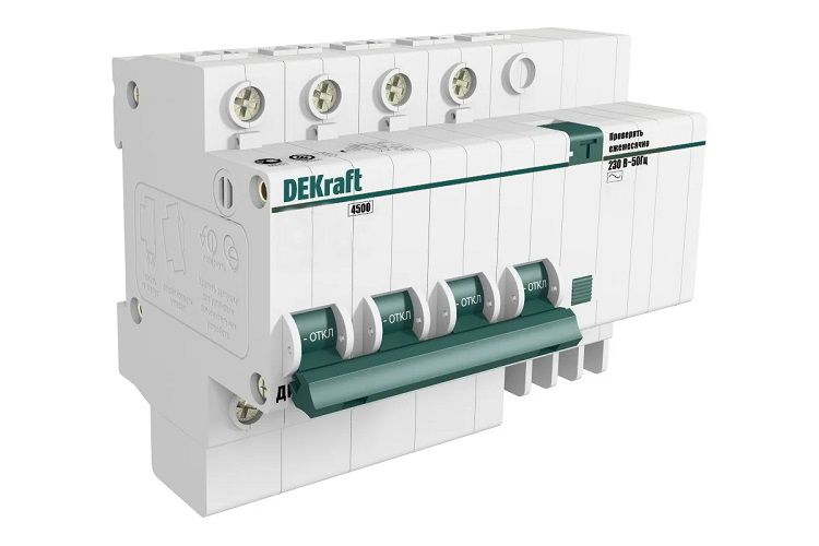 

Автоматический выключатель дифф. тока (АВДТ) DEKraft 15022DEK 4Р 25А 30мА тип AC х-ка С ДИФ-101 4,5кА, 15022DEK