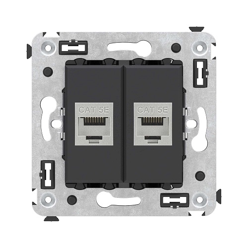 

Розетка компьютерная DKC 4412764 RJ-45 без шторки в стену, кат.5e двойная экранированная, "Черный матовый", "Avanti", 4412764