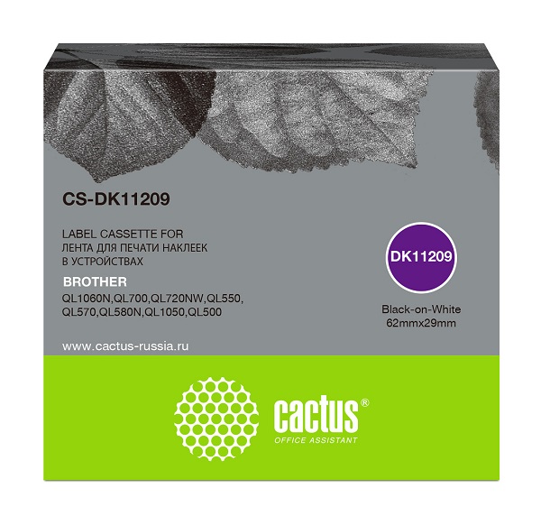 

Картридж Cactus CS-DK11209 ленточный черный для Brother P-touch QL-500, QL-550, QL-700, QL-800, CS-DK11209