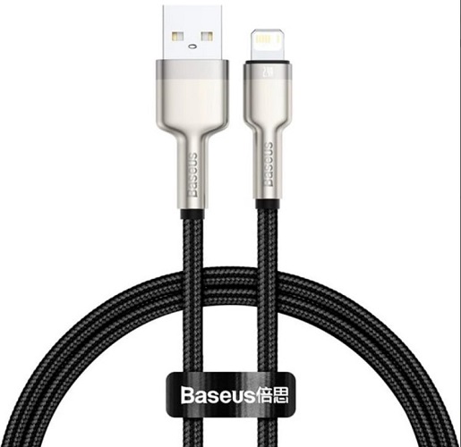 

Кабель интерфейсный Baseus CALJK-A01 USB Type A - Lightning 2.4A 1m, цинковый сплав + нейлоновая оплётка, black, CALJK-A01