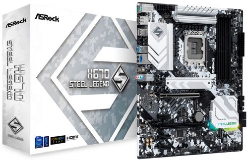 Материнская плата ATX ASRock H670 STEEL LEGEND (LGA1700, H670, 4*DDR4(5333), 4*SATA 6G RAID, 3*M.2,