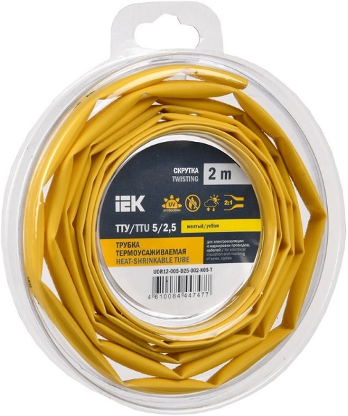 

Трубка термоусадочная IEK UDR12-005-D25-002-K05-T ТТУ нг-LS 5/2,5 желтая (2м/упак), UDR12-005-D25-002-K05-T