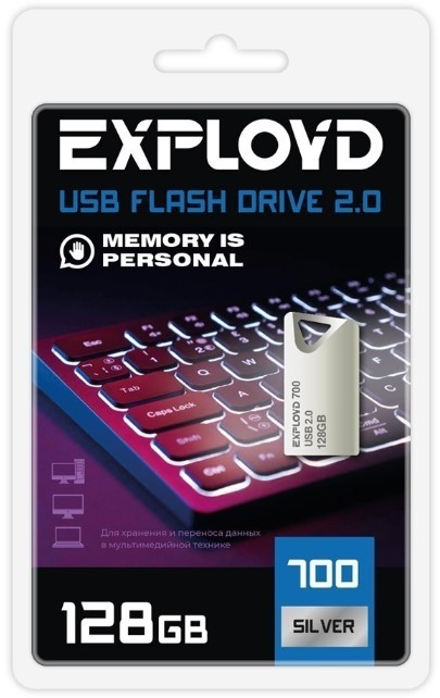 Накопитель USB 2.0 128GB Exployd EX-128GB-700-Silver 700 серебро металл, mini
