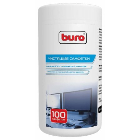 Салфетка Buro BU-Tscrl для экранов ЭЛТ мониторов/плазменных/ЖК телевизоров/мониторов с покрытием из стекла туба 100шт влажных цена и фото