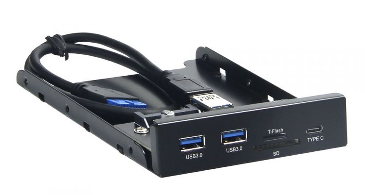 

Планка Gembird FP3.5-USB3-2A1C-CR USB 3.0 на переднюю панель 3.5", 2 порта USB и порт Type-C, SD+TF, FP3.5-USB3-2A1C-CR