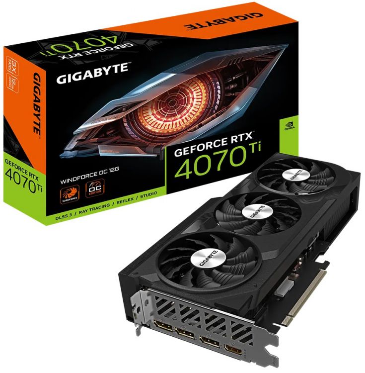 

Видеокарта PCI-E GIGABYTE GeForce RTX 4070 Ti WINDFORCE OC (GV-N407TWF3OC-12GD) 12GB GDDR6X 192bit 5nm 2310/21000MHz HDMI/3*DP, GeForce RTX 4070 Ti WINDFORCE OC (GV-N407TWF3OC-12GD)