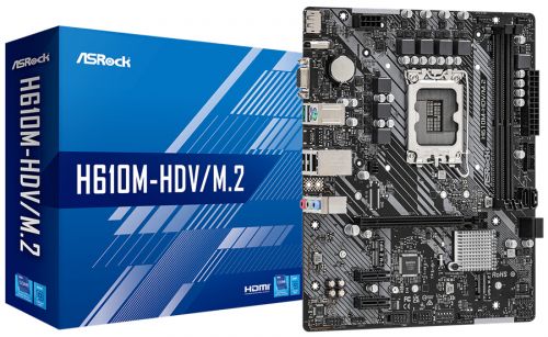 Материнская плата mATX ASRock H610M-HDV/M.2 (LGA1700, H610, 2*DDR4 (3200), 4*SATA 6G, M.2, 3*PCIE, 7