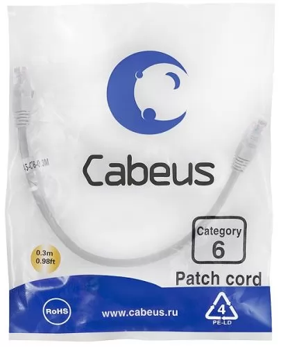 Cabeus PC-UTP-RJ45-Cat.6-0.3m-WH