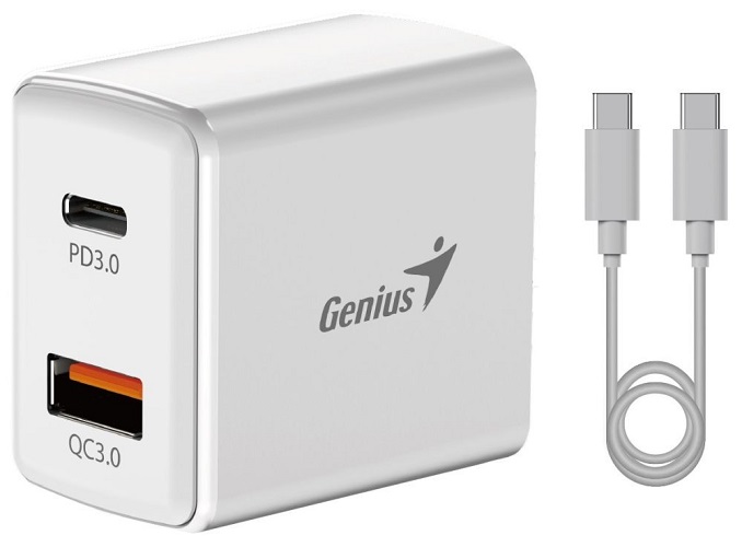 цена Зарядное устройство сетевое Genius PD-20ACP 32590009400 (20Вт) + кабель (USB-C -> USB-C) USB-C+USB-A output: DC 5V/3A, 1 метр.