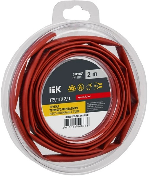 

Трубка термоусадочная IEK UDR12-002-001-002-K04-T ТТУ нг-LS 2/1 красная (2м/упак), UDR12-002-001-002-K04-T