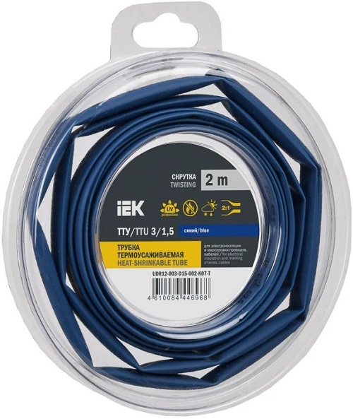 

Трубка термоусадочная IEK UDR12-003-D15-002-K07-T ТТУ нг-LS 3/1,5 синяя (2м/упак), UDR12-003-D15-002-K07-T