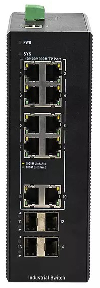 цена Коммутатор управляемый BDCom IES200-V25-4S10T Managed industrial switch with 4*Gigabit SFP ports and 10*Gigabit TX ports; industrial DC 12~55V redunda