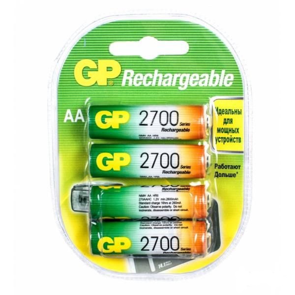 Аккумулятор GP 270AAHC 1.2V, 2700mAh, 4шт, size AA aa аккумуляторная батарейка gp 270aahc 2 шт 2700мaч