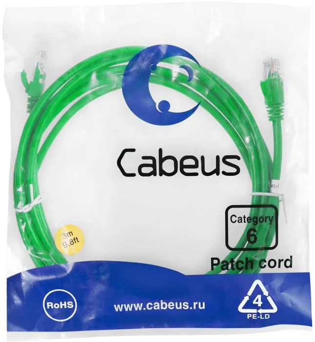 фото Cabeus PC-UTP-RJ45-Cat.6-3m-GN-LSZH