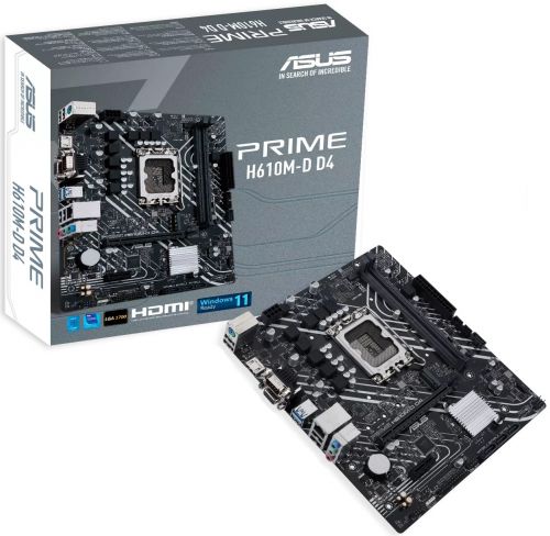 Материнская плата mATX ASUS PRIME H610M-D D4 90MB1A00-M0EAY0 (LGA1700, H610, 2*DDR4(3200), 4*SATA 6G