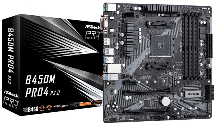 

Материнская плата mATX ASRock B450M PRO4 R2.0 (AM4, Promontory B450, 4*DDR4(3200), 4*SATA 6G RAID, 2*M.2, 3*PCIE, 7.1CH, Glan, USB Type-C, 5*USB 3.2,, B450M PRO4 R2.0