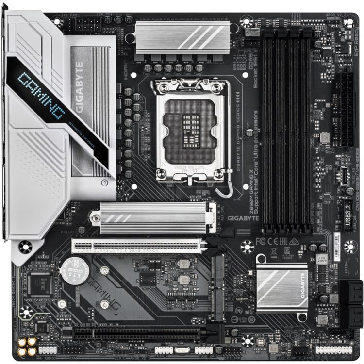 Материнская плата mATX GIGABYTE Z890M GAMING X (LGA1851, Z890, 4*DDR5 (8800), 4*SATA 6G RAID, 3*M.2, PCI-E, 2.5Glan, 3*USB 3.2, 2*USB 2.0, HDMI/2*DP)