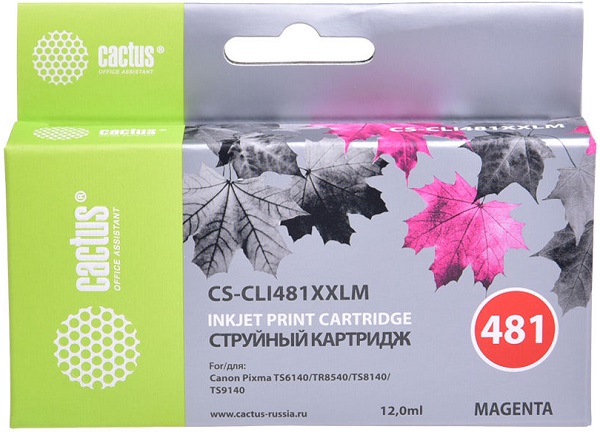 

Картридж Cactus CS-CLI481XXLM пурпурный, 12мл, для Canon Pixma TR7540/TR8540/TS6140/TS8140, CS-CLI481XXLM