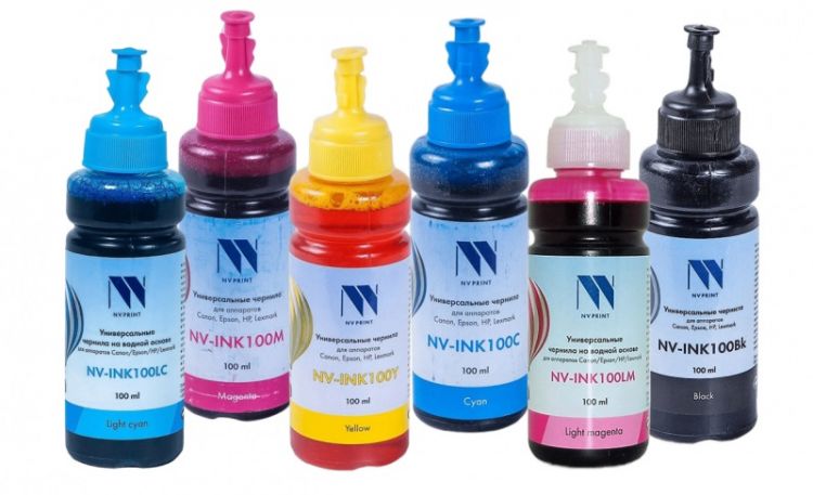 

Чернила NVP NV-INK100U-6 универсальные на водной основе для Сanon, Epson, НР, Lexmark, комплект 6 цветов, NV-INK100U-6