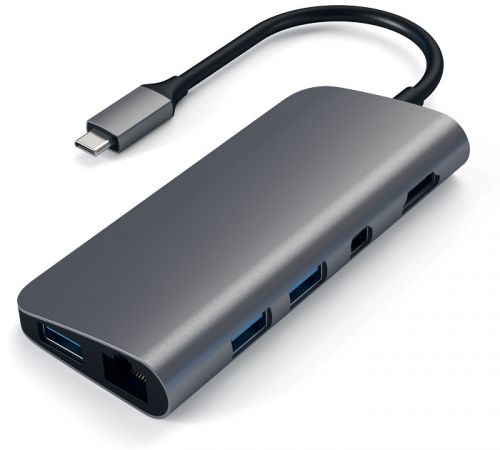 Концентратор Satechi Aluminum Type-C Multimedia Adapter ST-TCMM8PAM USB Type-C Power Delivery, 3хUSB 3.0, 4K HDMI, 4K mini DisplayPort, Gigabit Ethern