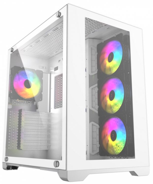 

Корпус ATX Powercase CVWA-L4 белый, без БП, закаленное стекло, 4*120mm 5-color fan, CVWA-L4