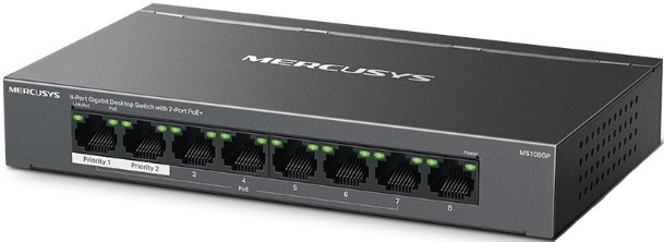 

Коммутатор неуправляемый Mercusys MS108GP 8-Port Gigabit Desktop Switch with 7-Port PoE+ PORT: 7*Gigabit PoE+ Ports, 1*Gigabit Non-PoE Ports SPEC: Com, MS108GP