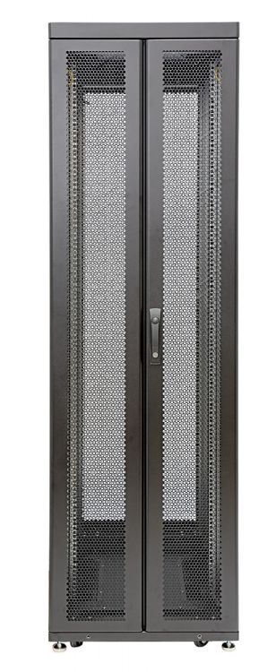 Шкаф напольный 19, 42U Eurolan 60F-42-6C-95BL Rackcenter D9000 600×1200, передняя дверь перфорированная двустворчатая, задняя дверь перфорированная д