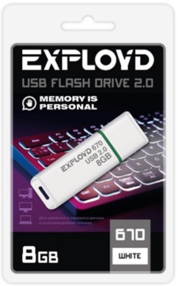 Накопитель USB 2.0 8GB Exployd EX-8GB-670-White 670 белый