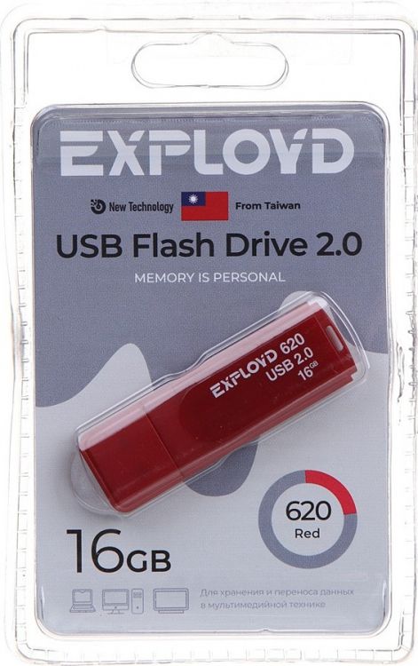 

Накопитель USB 2.0 16GB Exployd EX-16GB-620-Red 620, красный, EX-16GB-620-Red