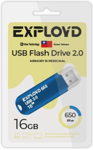 

Накопитель USB 2.0 16GB Exployd EX-16GB-650-Blue 650, синий, EX-16GB-650-Blue