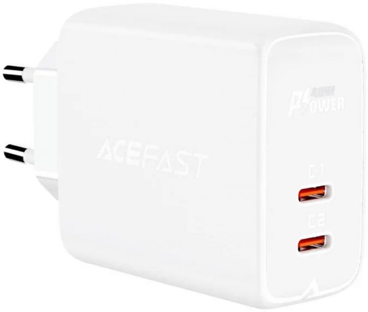 

Зарядное устройство сетевое ACEFAST A9 двухпортовое, 40W, USB Type-C/USB Type-C, белое, A9