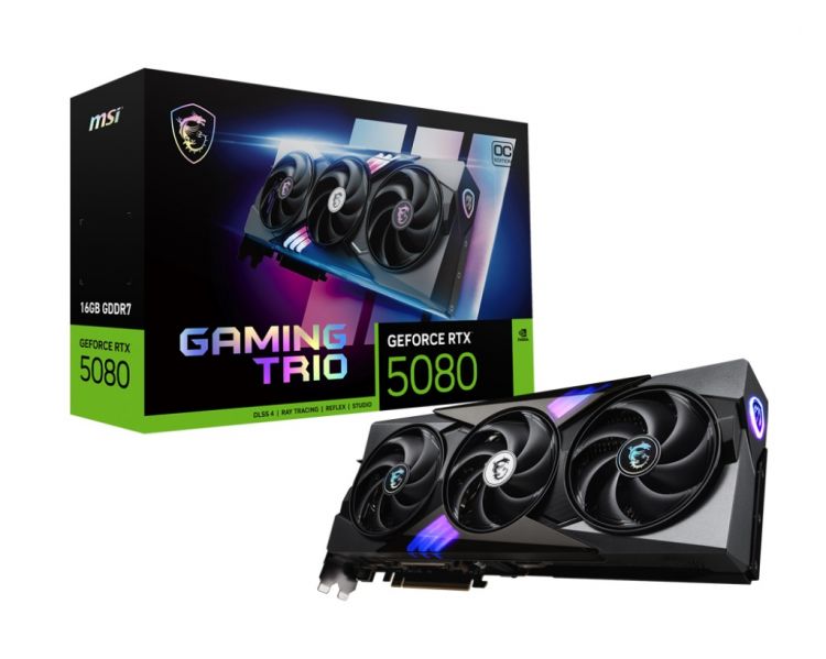 

Видеокарта PCI-E MSI GeForce RTX 5080 GAMING TRIO OC (RTX 5080 16G GAMING TRIO OC) 16GB GDDR7 256bit 2715/30000MHz 3*DP HDMI, GeForce RTX 5080 GAMING TRIO OC (RTX 5080 16G GAMING TRIO OC)