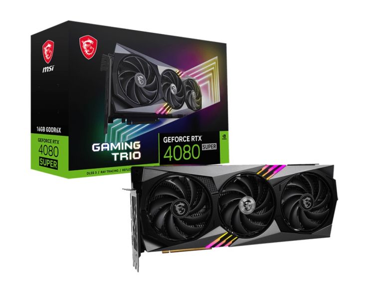 

Видеокарта PCI-E MSI GeForce RTX 4080 SUPER (RTX 4080 SUPER 16G GAMING TRIO) 16GB GDDR6X 256bit 5nm 2295/23000MHz 3*DP/HDMI RTL, GeForce RTX 4080 SUPER (RTX 4080 SUPER 16G GAMING TRIO)