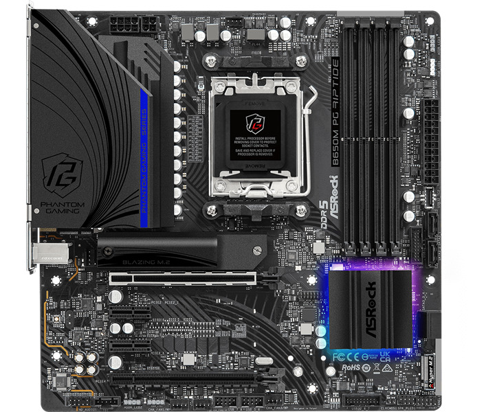 

Материнская плата mATX ASRock B650M PG RIPTIDE (AM5, AMD B650, 4*DDR5 (6200), 4*SATA 6G RAID, 2*M.2, 4*PCIE, 2.5Glan, HDMI, DP, USB Type-C, 3*USB 3.2,, B650M PG RIPTIDE