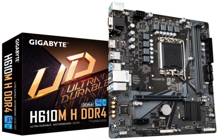 

Материнская плата mATX GIGABYTE H610M H (LGA1700, H610, 2*DDR5 (4800), PCIe, 4*SATA, M.2, 4*USB 2.0, 2*USB 3.2, HDMI), H610M H